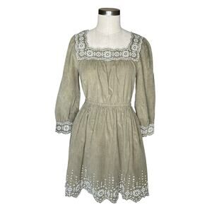 MADEWELL Green Embroidered Corduroy Mini Dress‎ Women's Size Small Boho